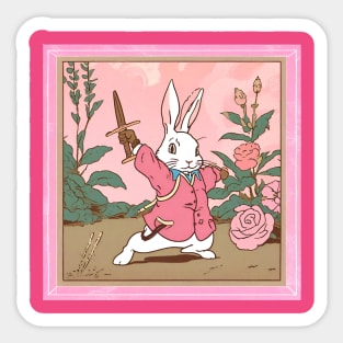 Rabbit Girl Warrior Playing Fencing in Vintage Combat Sports Kendo Samurai Sticker